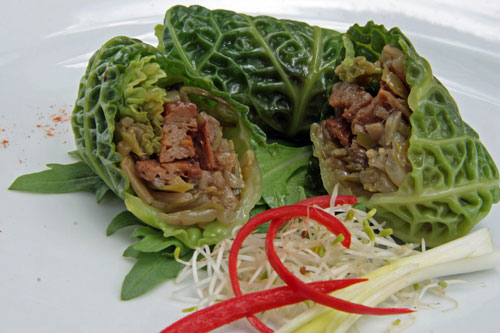 tempeh stuffed cabbage rolls
