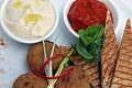 Falafel with hummus sundried tomato chutney