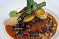 Southern sweet potato galette with grilled plantain okra