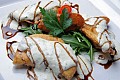 Walnut wild mushroom crispy ravioli with fennel sauce